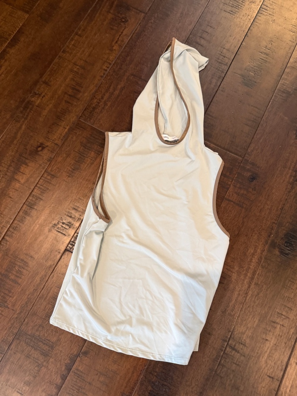 Mango Cream Hooded Sleeveless athletic Tank with Brown Trim
